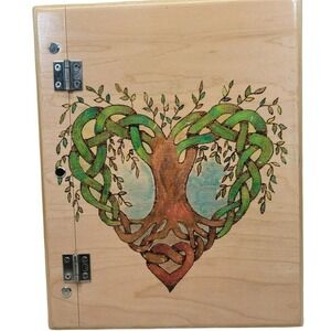 Handmade Tree of Life Celtic Heart Wood Journal Natural Wood Pyrography‎ Art